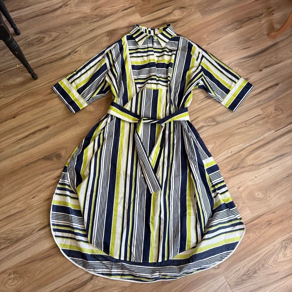 Carla Rockmore Womens Navy Blue White Striped Belted Midi Shirt Dress Size 2XL